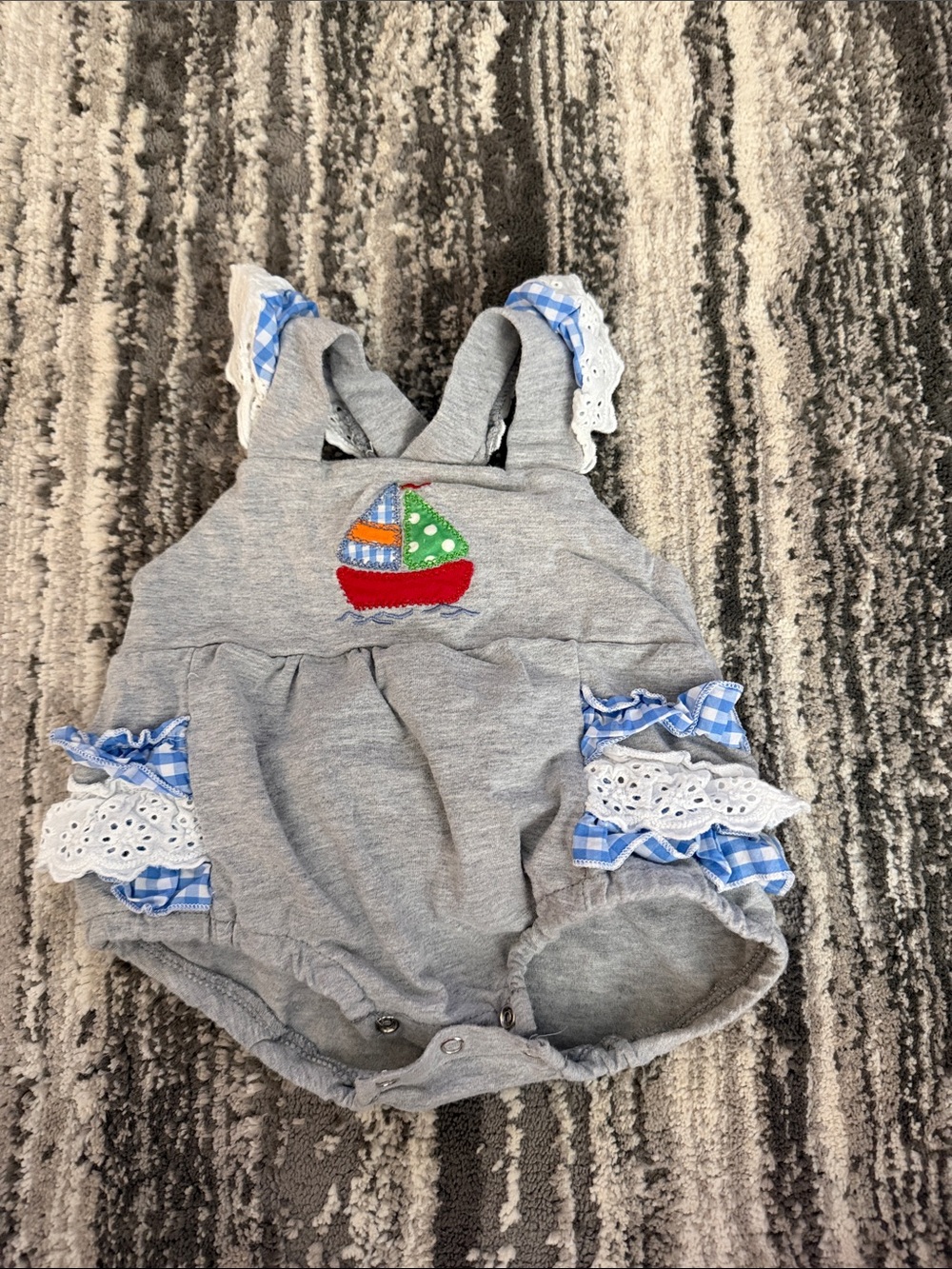 Gray Baby Romper with Colorful Sailboat Applique
